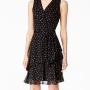 Tahari Black Midi Dress with White Dots